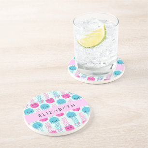 Jellyfish Pattern, Cute Jellyfish, Sea, Your Name Coaster