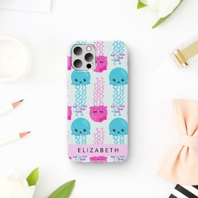 Jellyfish Pattern, Cute Jellyfish, Sea, Your Name iPhone 16 Case (Creator Uploaded)