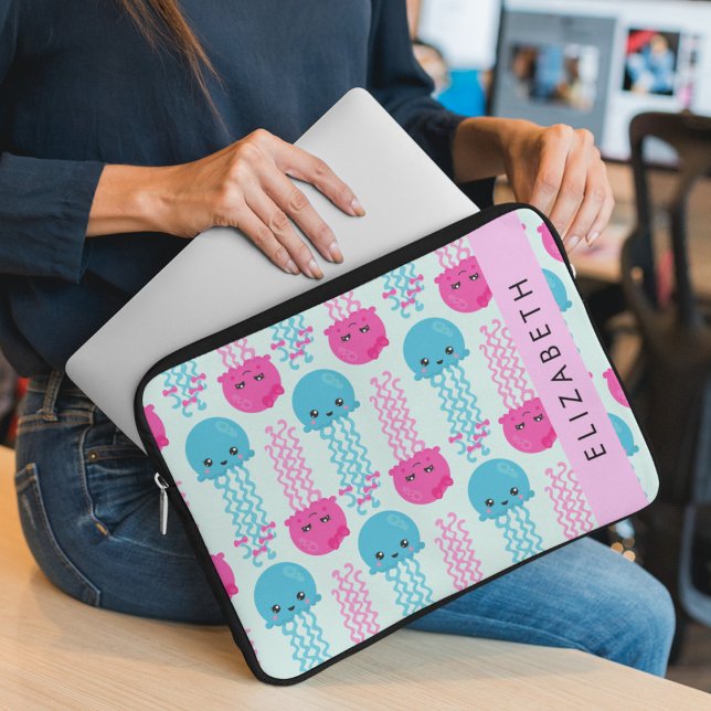 Jellyfish Pattern, Cute Jellyfish, Sea, Your Name Laptop Sleeve (Creator Uploaded)
