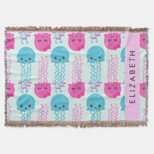 Jellyfish Pattern, Cute Jellyfish, Sea, Your Name Throw Blanket