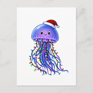 Jellyfish Santa Hat Christmas Lights Merry Jellyma Holiday Postcard