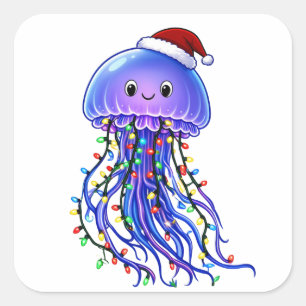 Jellyfish Santa Hat Christmas Lights Merry Jellyma Square Sticker