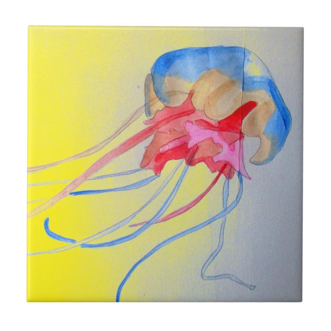 Jellyfish sea creature original art illustration tile (Front)