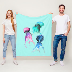 Jellyfish sea theme funky colours fleece blanket