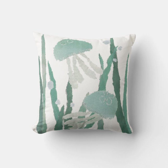 Jellyfish, Seaweeds, Ocean, Beach-Theme Cushion (Front)