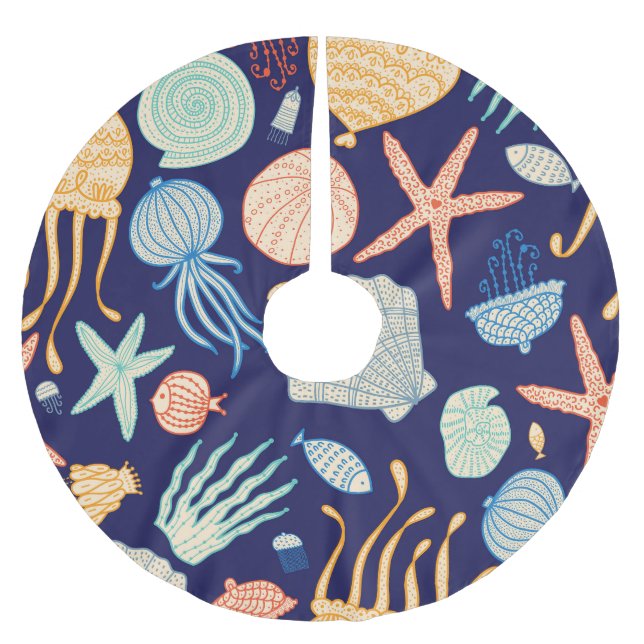 Jellyfish Shells Fish Algae Pattern Brushed Polyester Tree Skirt (Front)