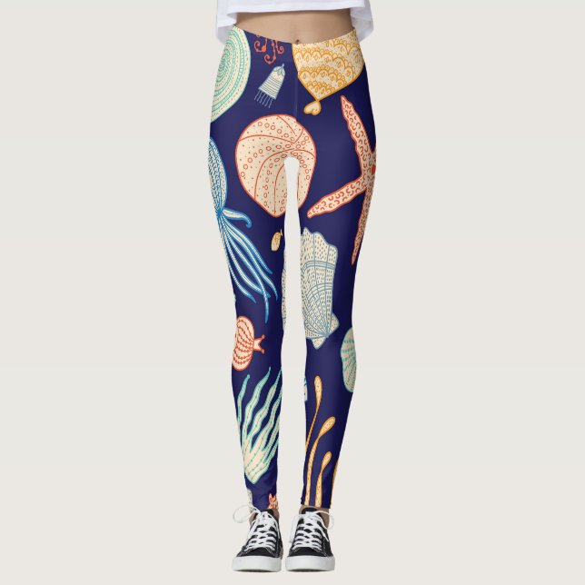 Jellyfish Shells Fish Algae Pattern Leggings (Front)