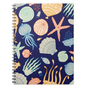 Jellyfish Shells Fish Algae Pattern Notebook