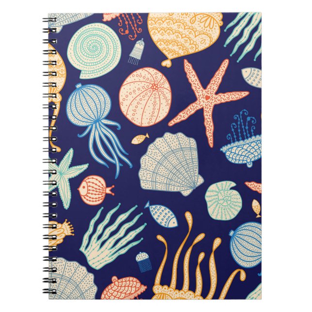 Jellyfish Shells Fish Algae Pattern Notebook (Front)