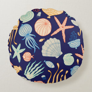 Jellyfish Shells Fish Algae Pattern Round Cushion