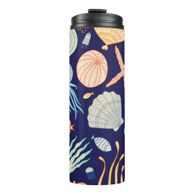 Jellyfish Shells Fish Algae Pattern Thermal Tumbler (Front)