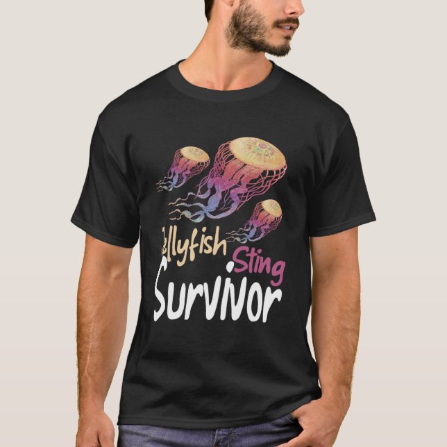 Jellyfish Sting Survivor Sea Creatures Ocean Marin T-Shirt (Front)
