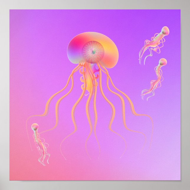 Jellyfish swimming with friends poster (Front)