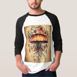 Jellyfish Tattoo Design with Floral Elements T-Shirt