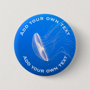 Jellyfish Tentacles Bright Blue Sea Custom Text 6 Cm Round Badge