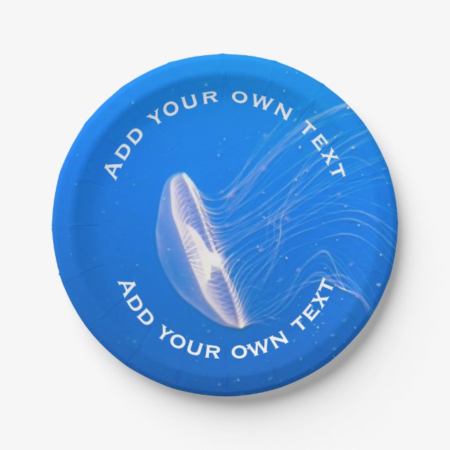Jellyfish Tentacles Bright Blue Sea Custom Text Paper Plate (Front)