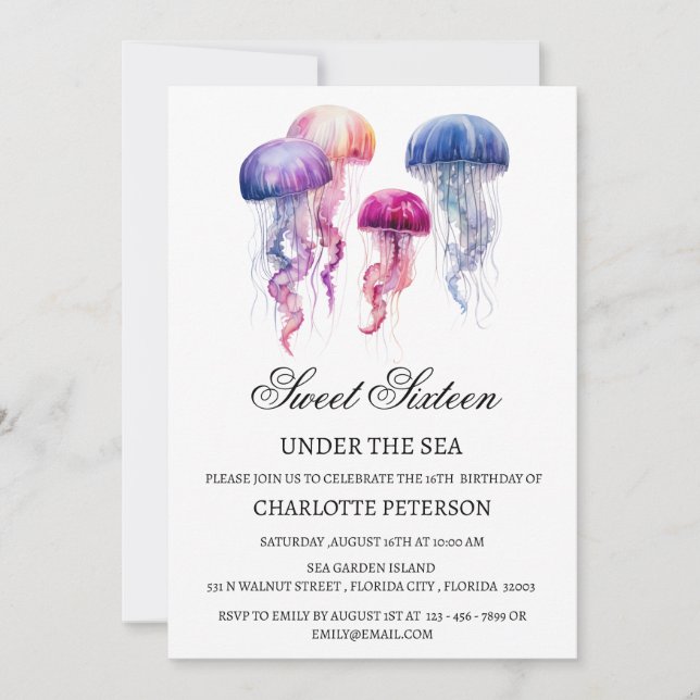 Jellyfish Under The Sea Sweet 16 Birthday Party Invitation (Front)