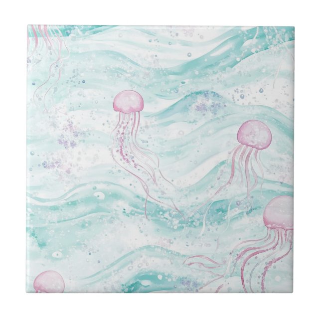 Jellyfish Underwater Adventure Pattern Ceramic Tile (Front)