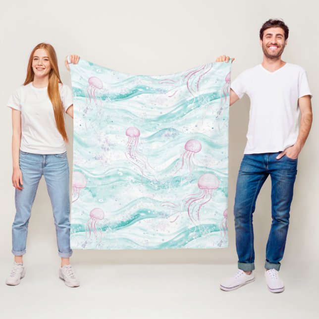 Jellyfish Underwater Adventure Pattern Fleece Blanket (In Situ)