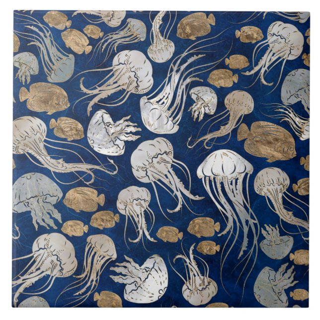 Jellyfish Underwater Pattern Ceramic Tile (Front)