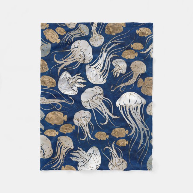 Jellyfish Underwater Pattern Fleece Blanket (Front)