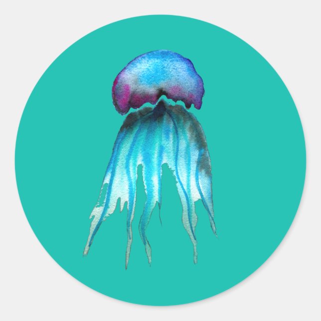 Jellyfish watercolor colourful modern aquatic classic round sticker (Front)