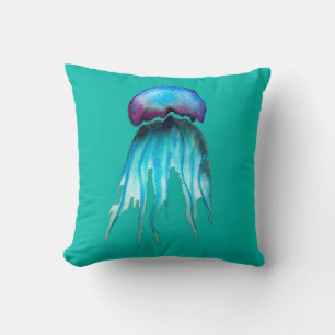 Jellyfish watercolor colourful modern aquatic cushion