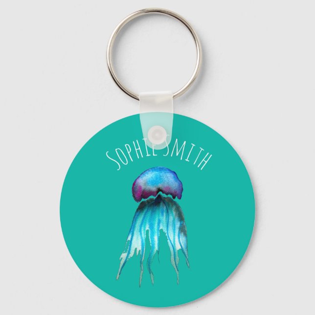 Jellyfish watercolor colourful modern aquatic key ring (Front)