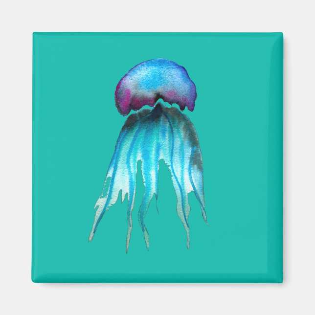 Jellyfish watercolor colourful modern aquatic magnet (Front)