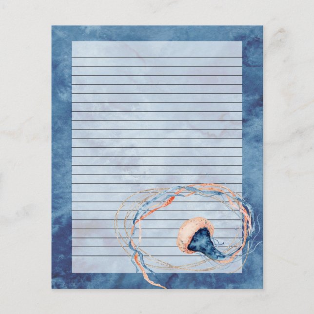 Jellyfish Watercolor Lined Letter Writing Paper (Front)