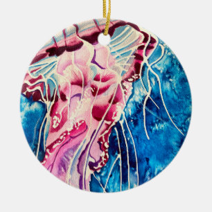 Jellyfish watercolor ocean art ceramic ornament