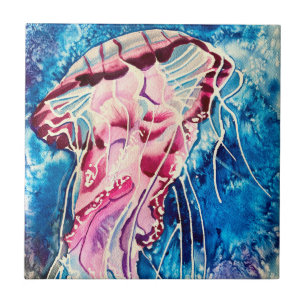 Jellyfish watercolor ocean art ceramic tile