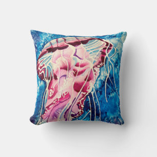 Jellyfish watercolor ocean art cushion