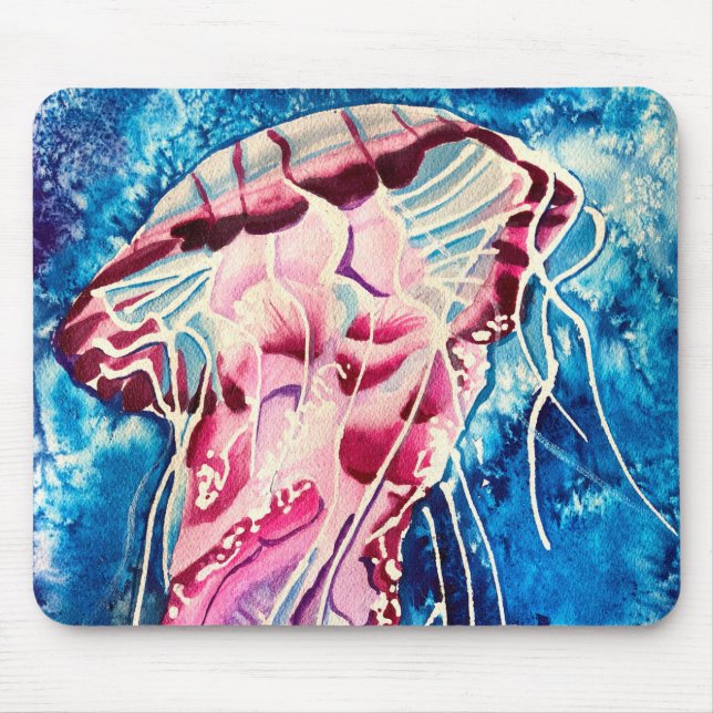 Jellyfish watercolor ocean art mouse pad (Front)