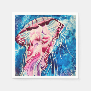 Jellyfish watercolor ocean art napkin