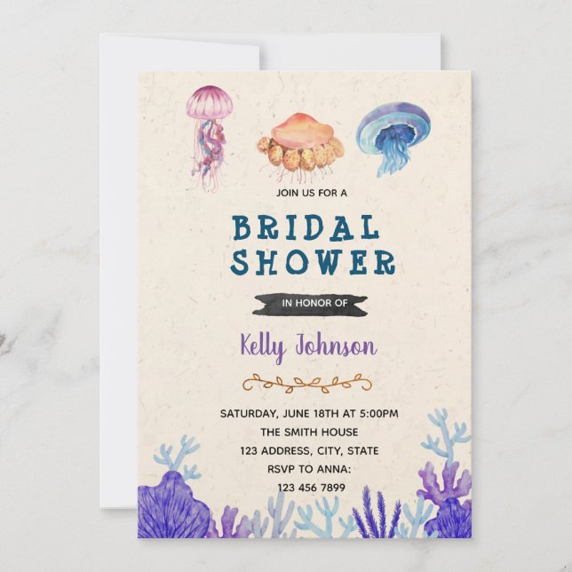 Jellyfish wedding shower birthday theme invitation (Front)