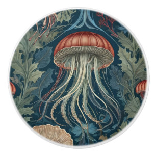 Jellyfish William Morris style Sea Ocean Life Ceramic Knob