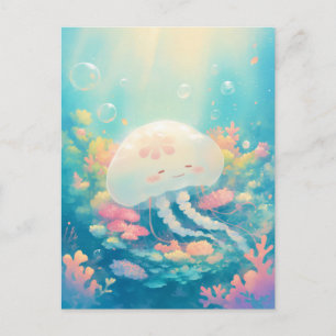 Jellyfish with Pink Flower in Tropical Coral Reef Postcard