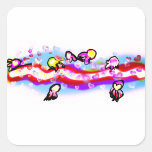 Jellyfishes heart wave square sticker