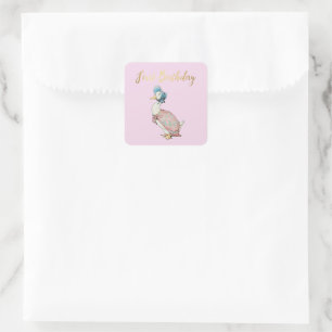 Jemima Puddle Duck "First Birthday" Text Square Sticker