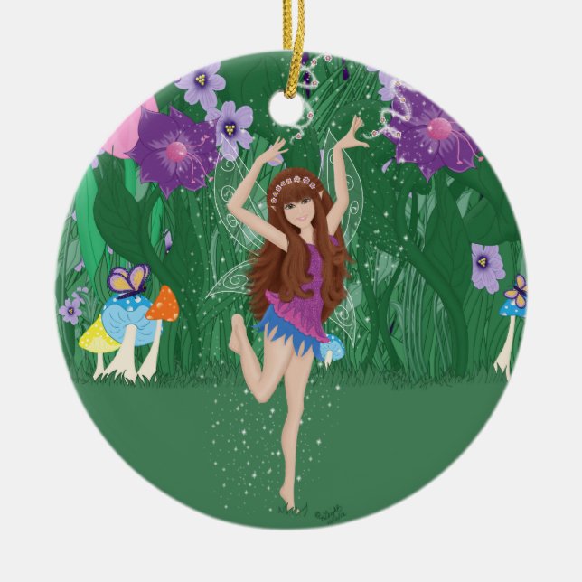 Jen the Dancing Flower Fairy Ceramic Ornament (Front)