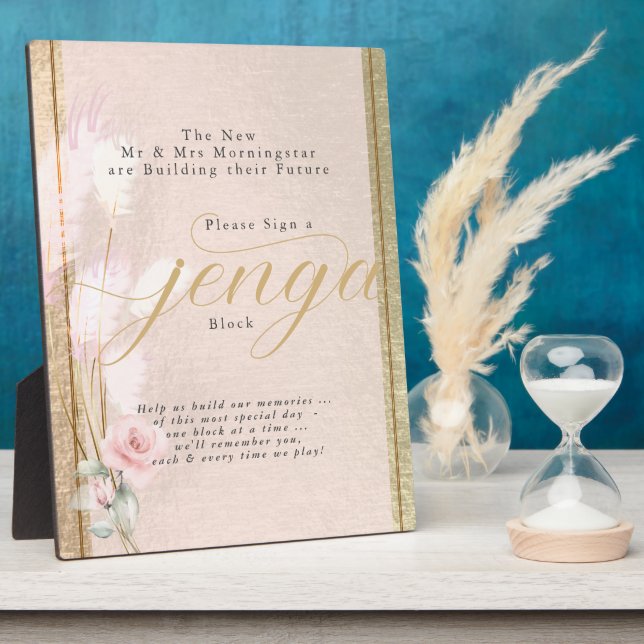 Jenga Block Blush RoseGold and Pampas Grass  Plaqu Plaque (Side)
