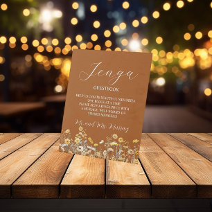 Jenga Wedding Guestbook Elegant Wildflowers Pedestal Sign