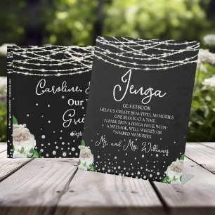 Jenga Wedding Guestbook String Lights Black  Pedestal Sign