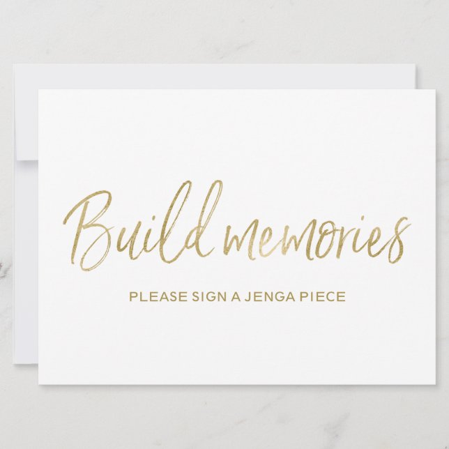 Jenga Wedding Sign "Build memories"| Stylish Gold Invitation (Front)