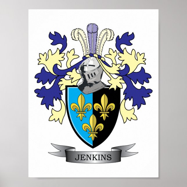 Jenkins Family Crest Coat of Arms Poster (Front)