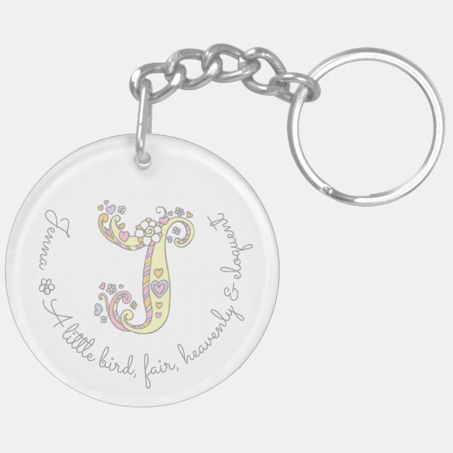 Jenna monogram letter J name and meaning keyring (Back Left)