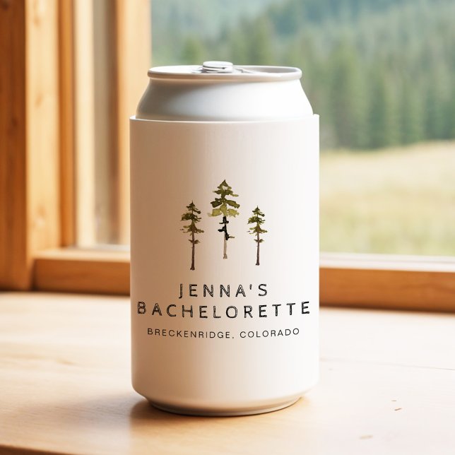 JENNA Pine Tree Camp Mountain Bachelorette Can Cooler (Creator Uploaded)