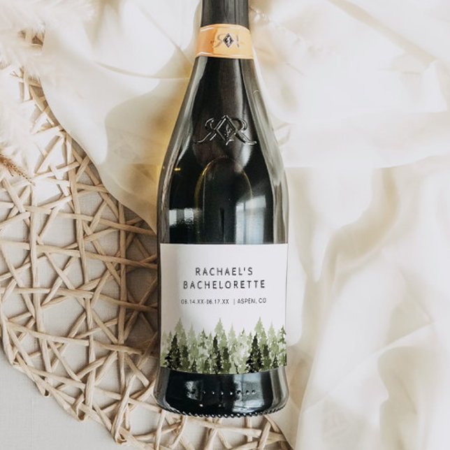 JENNA Rustic Pine Forest Bachelorette Shower Sparkling Wine Label (Creator Uploaded)