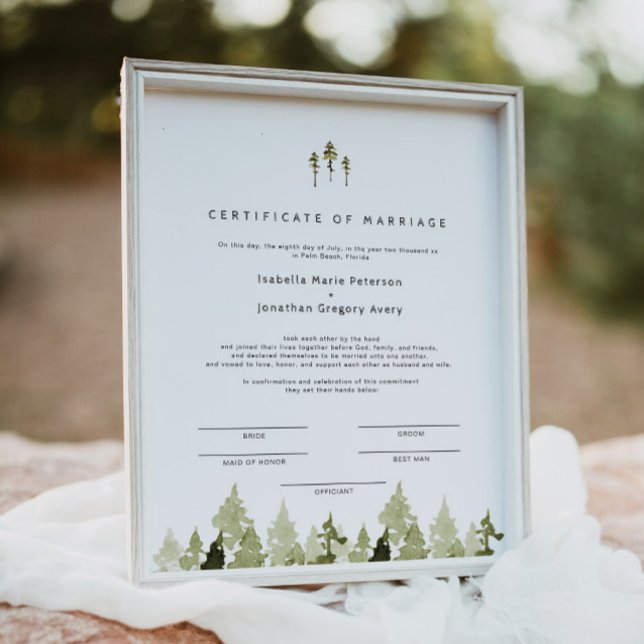 JENNA Rustic Pine Tree Marriage Certificate Poster (Creator Uploaded)